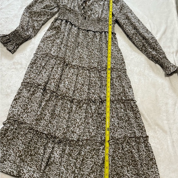 Piper scoot color Olive  green Ruffled Tiered Long Sleeve Sundress - Picture 3 of 6